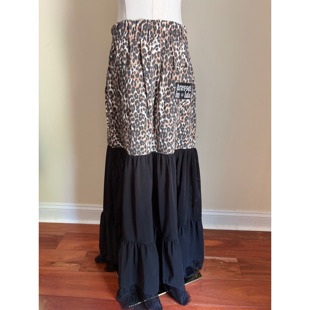 NWT Dressed in LALA Cause a Riot Leopard & Lace Maxi Skirt Mixed Media Medium - Picture 9 of 10